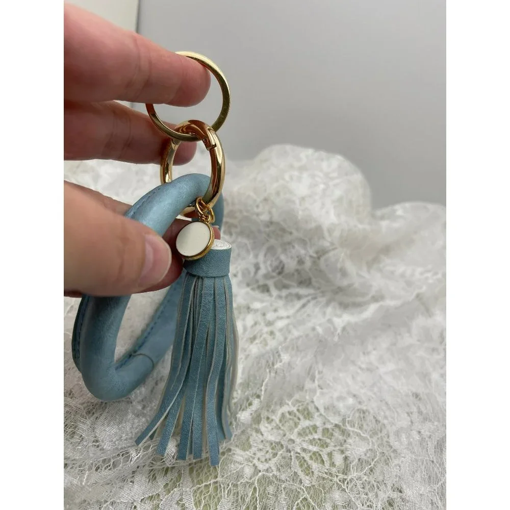 Blue Bangle Bracelet Fringe Dangle Key Ring